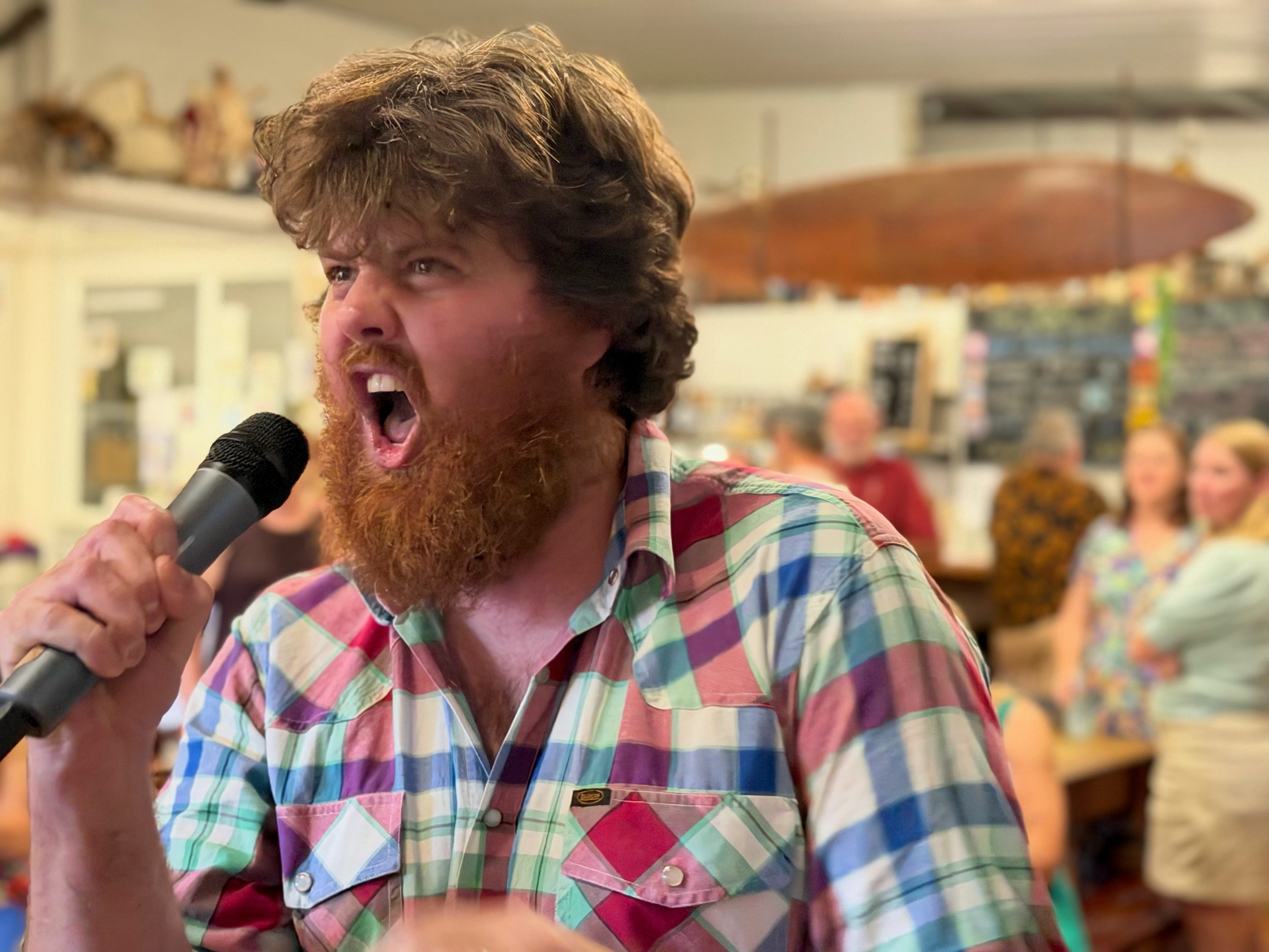 Dan taking the honours at Karaoke